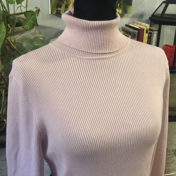 PETITE SOPHISTICATE RIBBED STRETCH TURTLENECK PINK SIZE LARGE - Picture 3 of 12